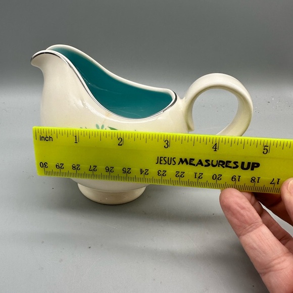 Elegant Cream and Teal Floral Ceramic Pitcher - Picture 6 of 8